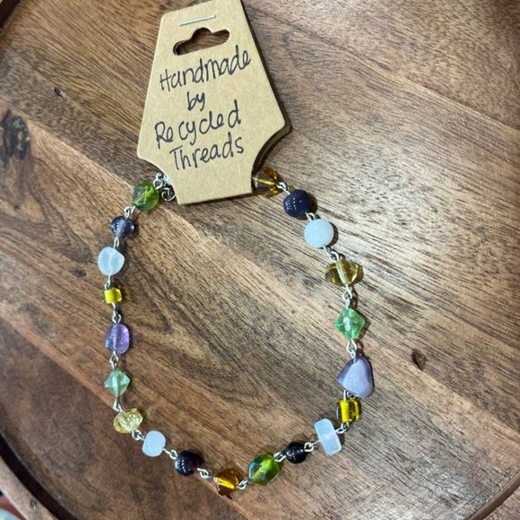Dainty Multicolored Beads & Amethyst Silver Wire Anklet/Bracelet | Handmade Jewe - Picture 1 of 3